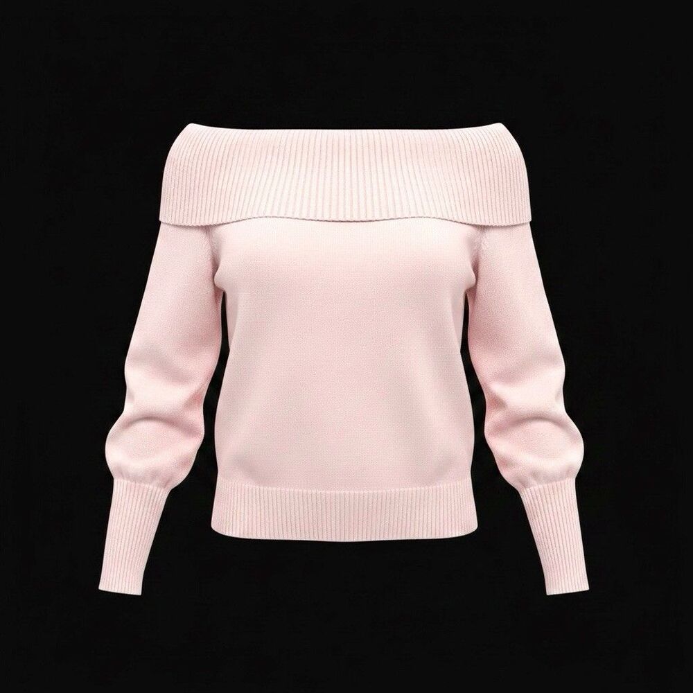 Pink Off The Shoulder Crop Pullover L Stretch sweater Poly/rayon Cottagecore